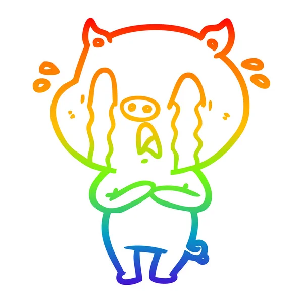 Regenbogen-Gradienten-Linie zeichnet weinende Schweine-Karikatur — Stockvektor