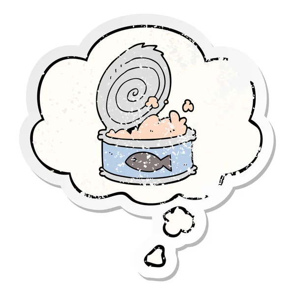 卡通罐头食品和思想泡沫作为一个苦恼的磨损的stic — 图库矢量图片