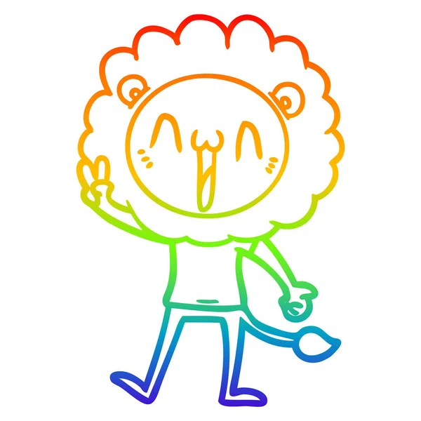 Радужная градиентная линия рисунок счастливый мультяшный лев — стоковый вектор
