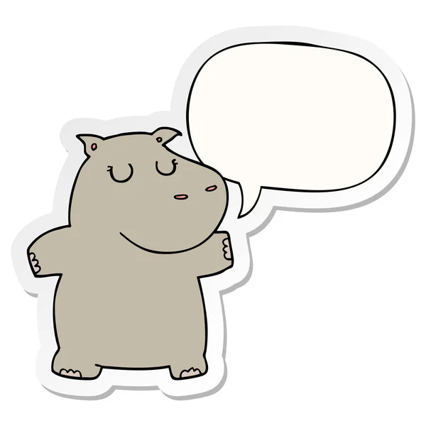 Cartoon Hippo en toespraak bubble sticker — Stockvector