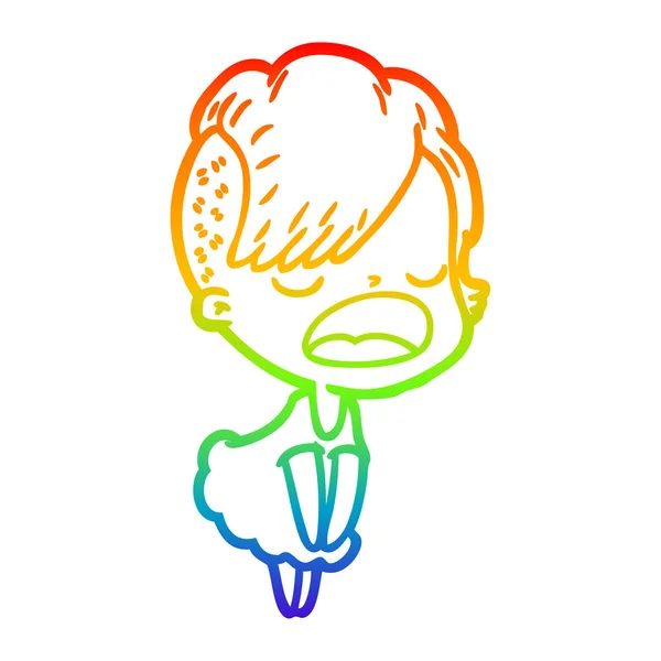 Rainbow gradien line drawing cartoon cool hipster girl talking - Stok Vektor