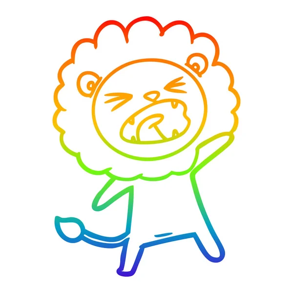 Linha gradiente arco-íris desenho leão dos desenhos animados — Vetor de Stock