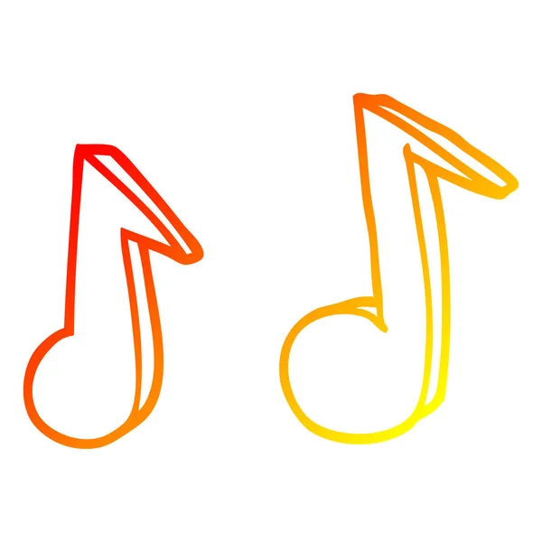 Línea de gradiente caliente dibujo dibujos animados notas musicales — Vector de stock