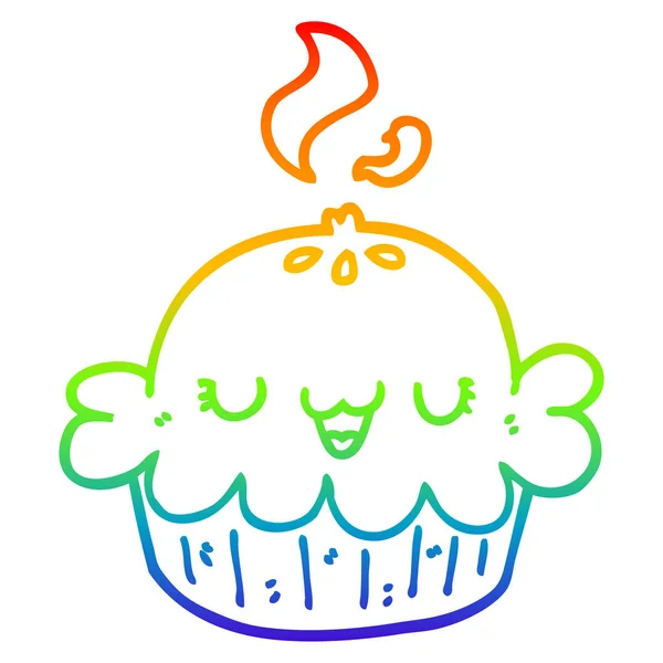 Linea gradiente arcobaleno disegno carino torta del fumetto — Vettoriale Stock