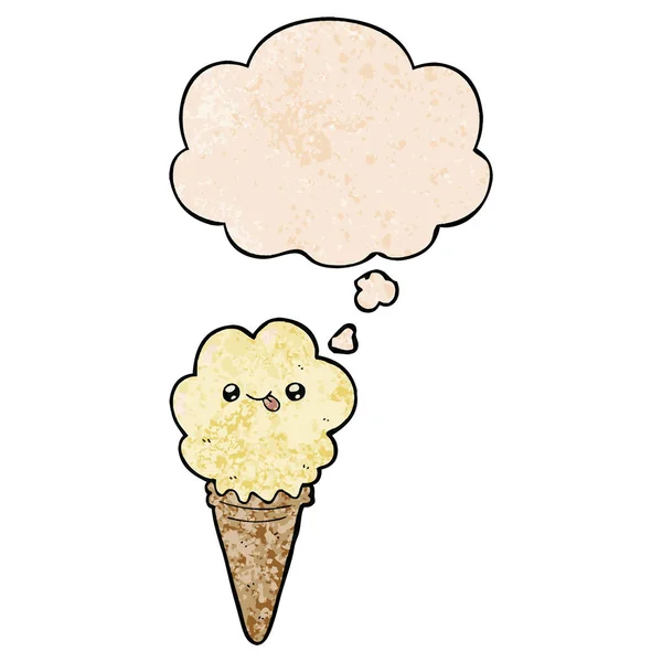 卡通冰淇淋和思想泡沫在粗糙的纹理模式s — 图库矢量图片