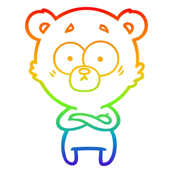 Arco iris gradiente línea dibujo sorprendido oso dibujos animados — Vector de stock