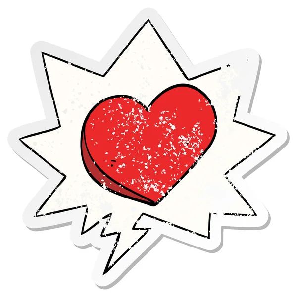 Karikatür aşk kalp ve konuşma balonu sıkıntılı etiket — Stok Vektör