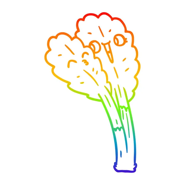 Rainbow gradient line drawing cartoon salad leaves — Stock Vector