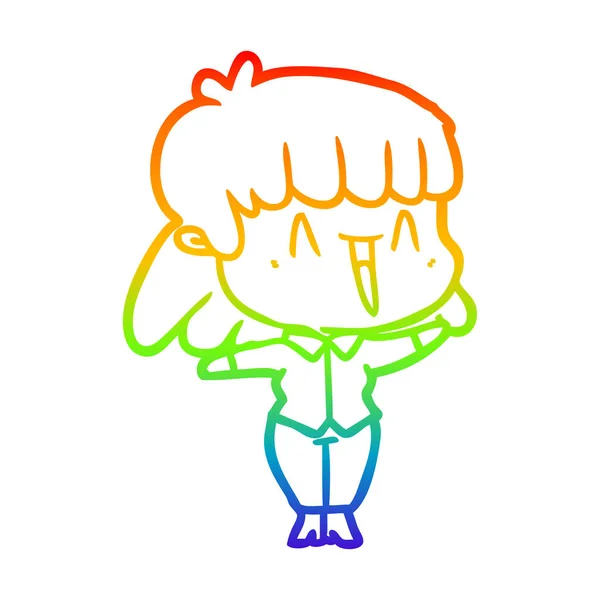 Regenboog gradiënt lijntekening cartoon vrouw — Stockvector