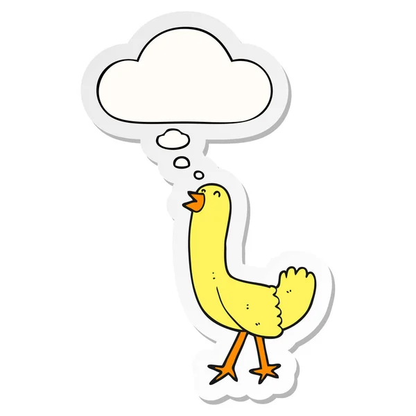 Cartoon vogel en dacht Bubble als een gedrukte sticker — Stockvector