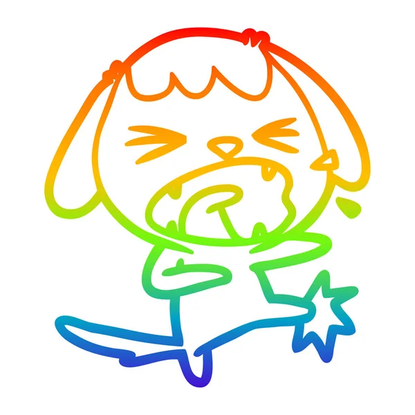 Arco iris gradiente línea dibujo lindo dibujos animados perro ladrando — Vector de stock