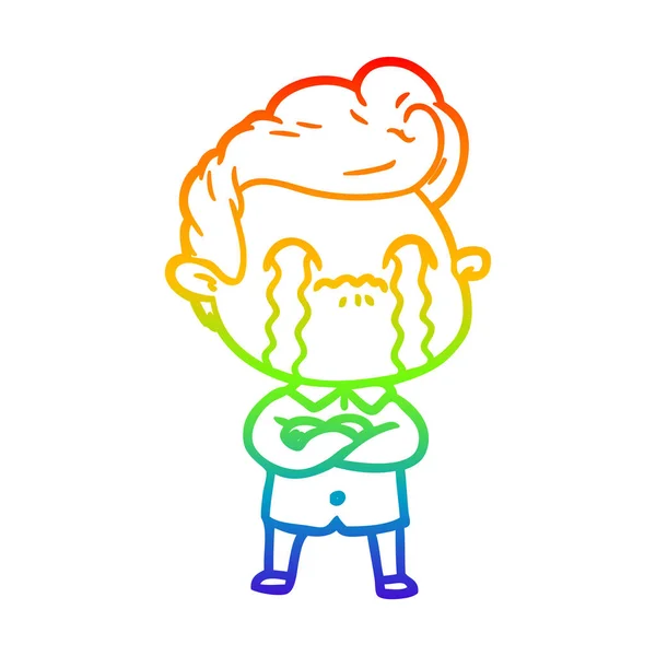 Arco iris gradiente línea dibujo dibujos animados hombre llorando — Archivo Imágenes Vectoriales