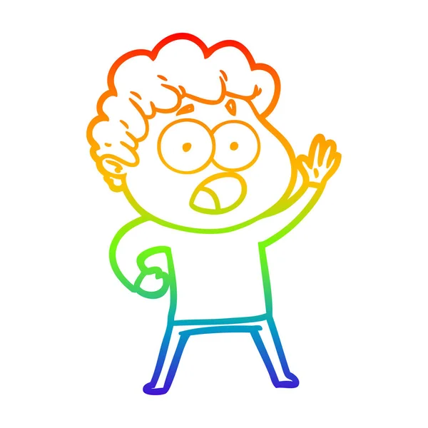 虹のグラデーションライン描画漫画の男は驚きで息を吐く — ストックベクタ