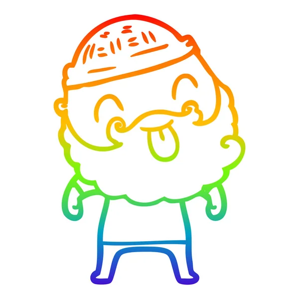 Arco-íris gradiente linha desenho homem com barba saindo língua — Vetor de Stock