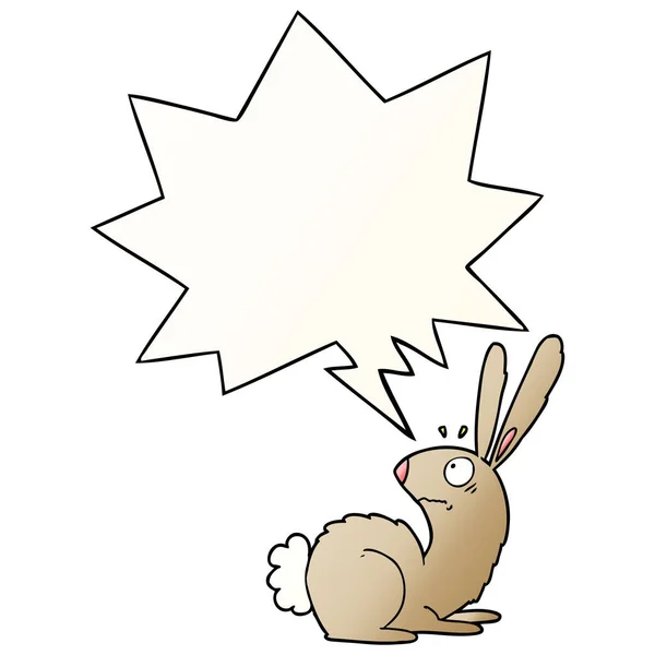 Karikatur erschreckt Kaninchen und Sprechblase im glatten Gradie — Stockvektor