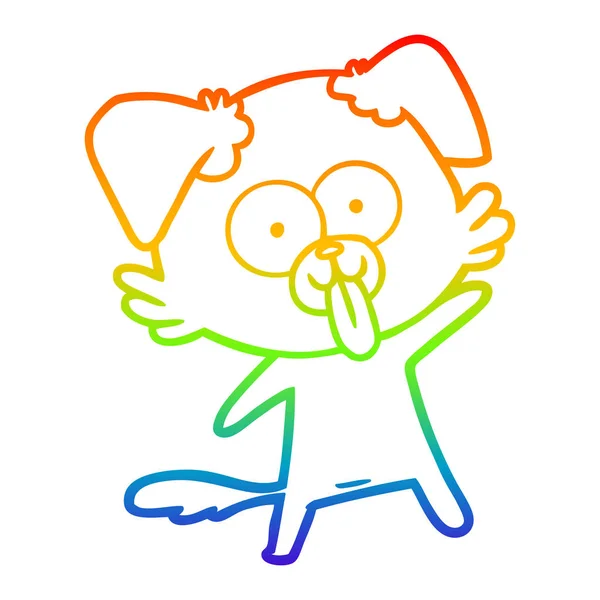 舌が刺さった漫画犬を描く虹のグラデーションライン — ストックベクタ