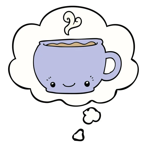 Мультяшная горячая чашка кофе и мыслепузырь — стоковый вектор
