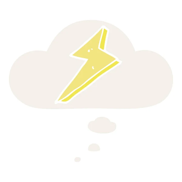 Cartoon lightning and thought bubble in retro style — Stock Vector