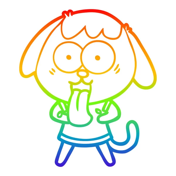 Rainbow gradient ligne dessin chien dessin animé mignon — Image vectorielle