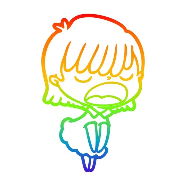 Rainbow gradient ligne dessin dessin animé femme parler fort — Image vectorielle