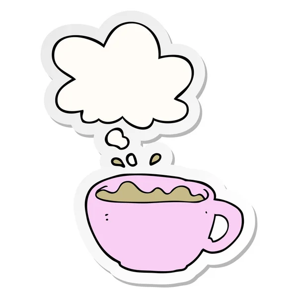 Cartoon coffee cup and thought bubble as a printed sticker — Stock Vector