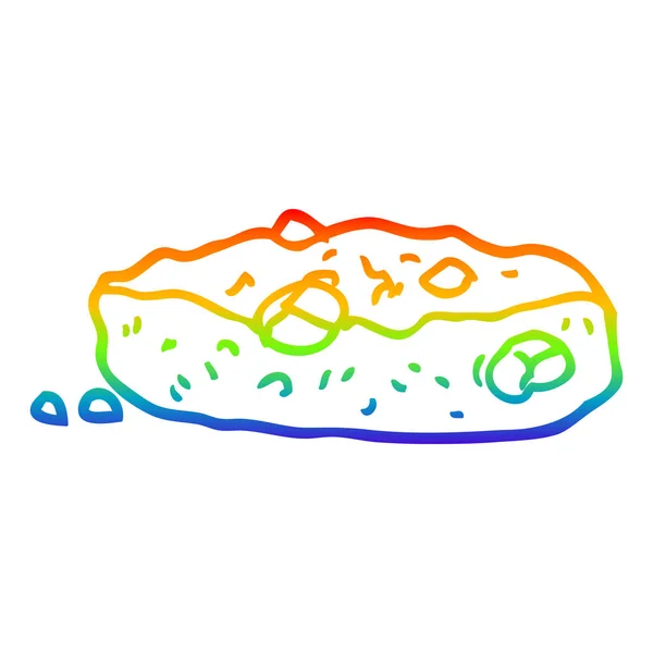 Arco iris gradiente línea dibujo dibujos animados choclate chip cookie — Vector de stock