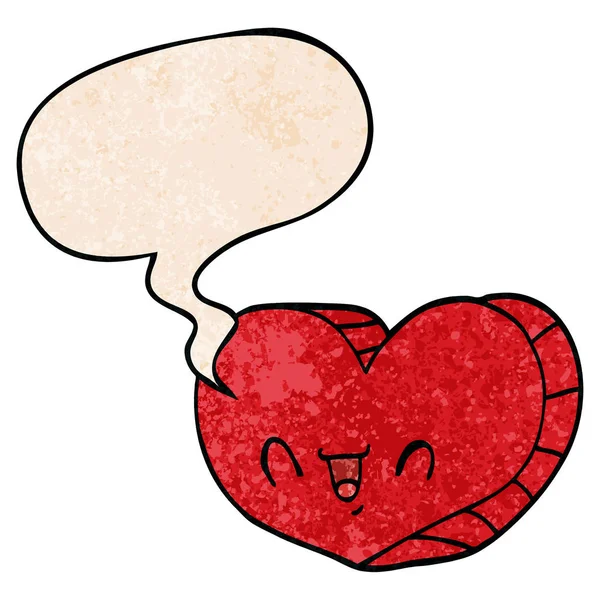 Cartoon liefde hart en toespraak bubble in retro textuur stijl — Stockvector