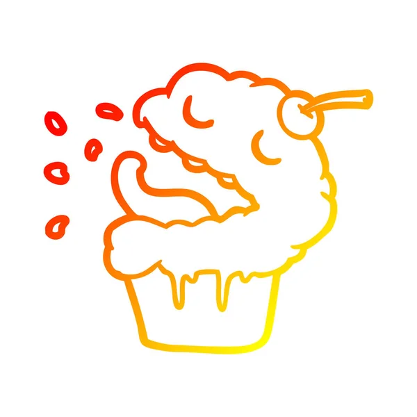 Varm gradient linje ritning rolig cupcake — Stock vektor