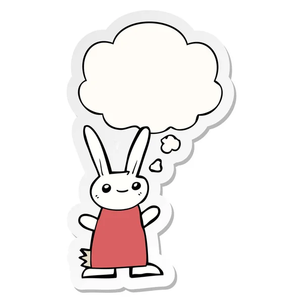 Sevimli karikatür tavşan ve baskılı bir etiket olarak kabarcık düşünce — Stok Vektör