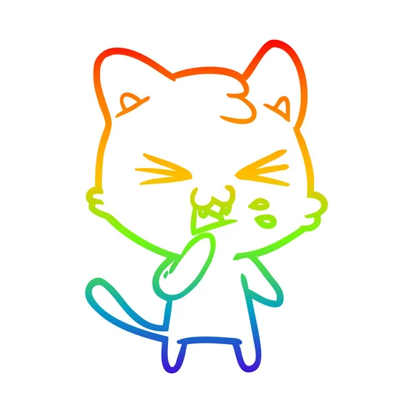 虹のグラデーションライン描画漫画猫ヒス — ストックベクタ