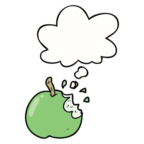Karikatur beißt Apfel und Gedankenblase — Stockvektor