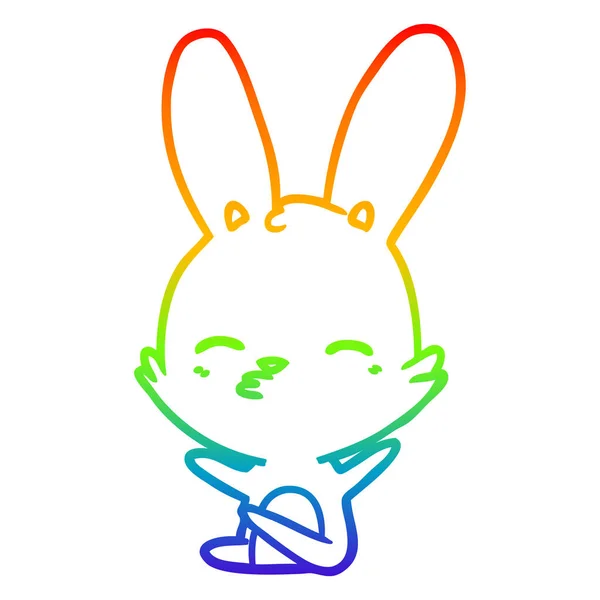 Linea gradiente arcobaleno disegno curioso coniglietto cartone animato — Vettoriale Stock