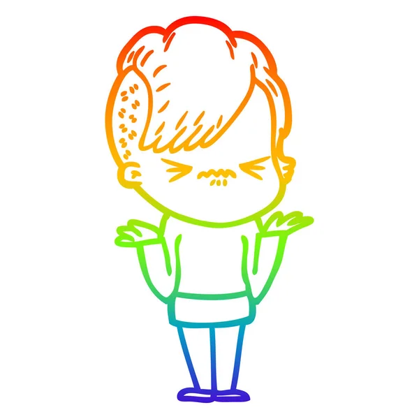 Arco iris gradiente línea dibujo dibujos animados molesto chica hipster — Archivo Imágenes Vectoriales