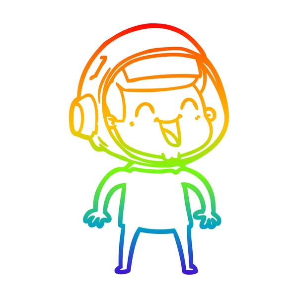 Rainbow gradient line drawing happy cartoon astronaut — Stock Vector