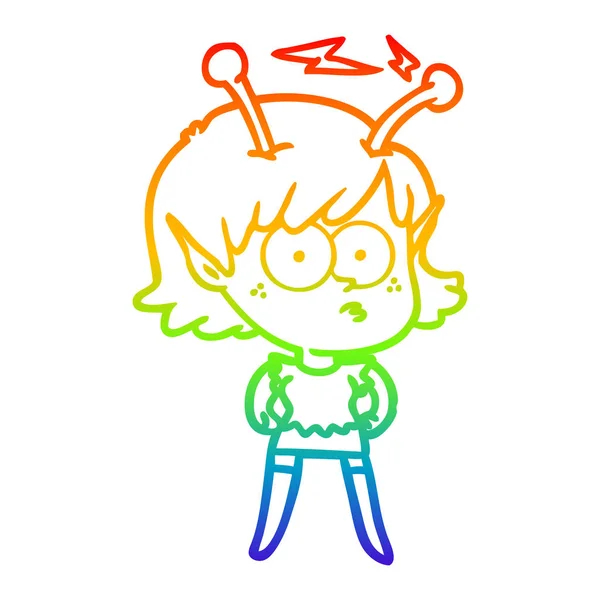 Arcobaleno gradiente linea disegno cartone animato ragazza aliena — Vettoriale Stock