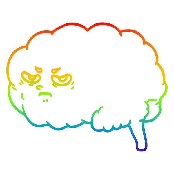 Rainbow gradient line drawing cartoon angry brain — Stock Vector