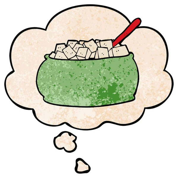 Cartoon suikerpot en dacht bubble in grunge textuur patroon — Stockvector