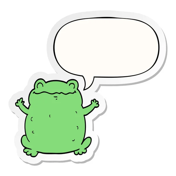 Cartoon toad and speech bubble sticker — Stock Vector