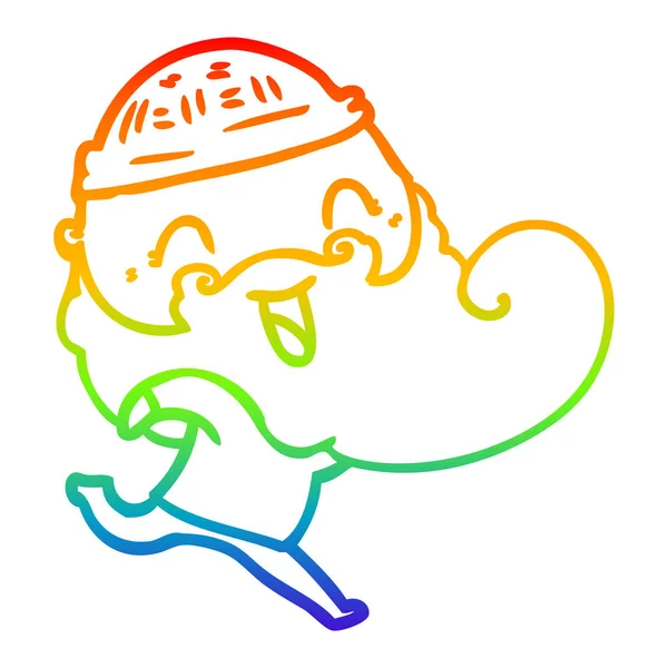 Regenbogen-Gradientenlinie zeichnet glücklichen bärtigen Mann — Stockvektor