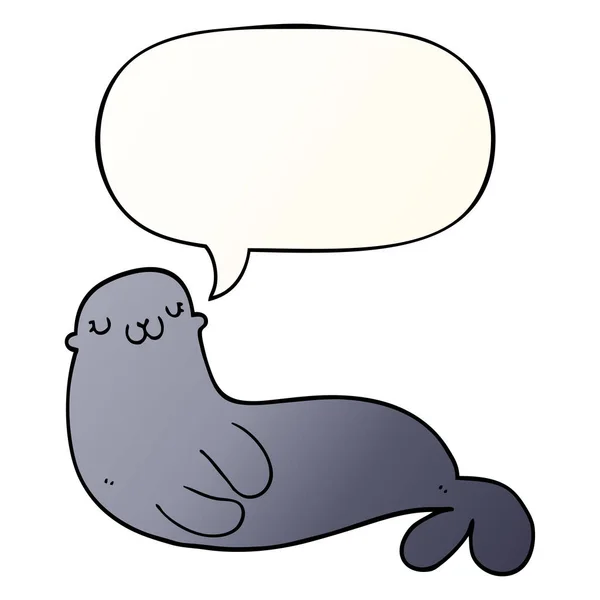 Cute cartoon seal and speech bubble in smooth gradient style — Stock Vector