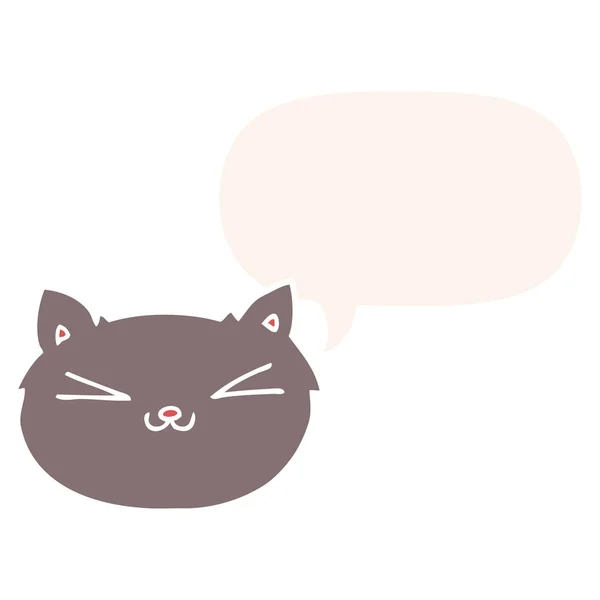 Heureux chat dessin animé et bulle de la parole dans le style rétro — Image vectorielle