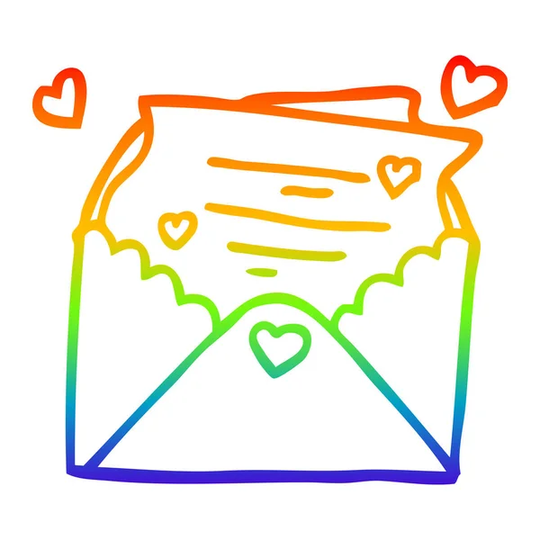 Rainbow gradient line drawing cartoon love letter — Stock Vector