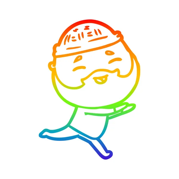 Arco iris gradiente línea dibujo dibujos animados feliz barbudo hombre — Archivo Imágenes Vectoriales