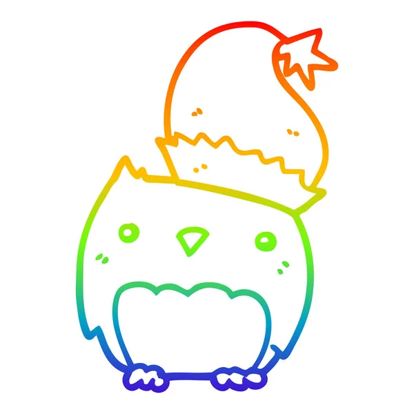 Rainbow gradient line drawing cute christmas owl — Stock Vector