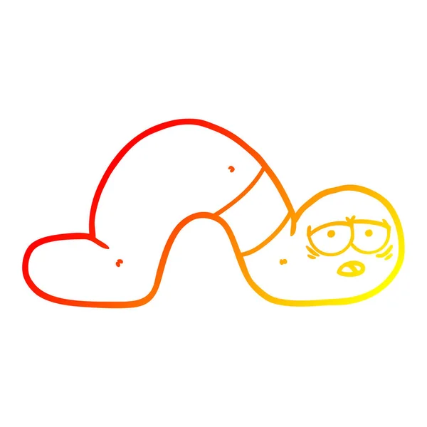 Línea de gradiente caliente dibujo dibujos animados gusano cansado — Vector de stock