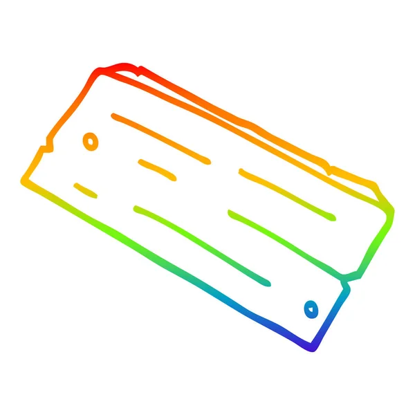 Rainbow gradient line drawing cartoon plank of wood — Stock Vector