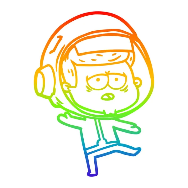 Regenbogen-Gradienten-Linie Zeichnung Cartoon müde Astronaut — Stockvektor