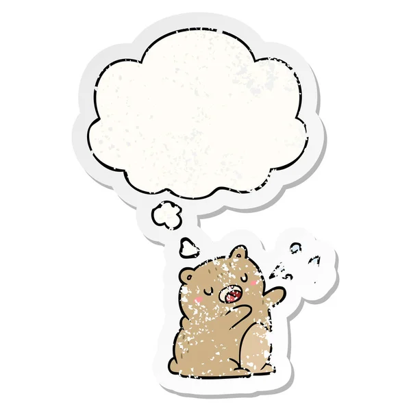 Cartoon singender Bär und Gedankenblase als verschlissener Sti — Stockvektor