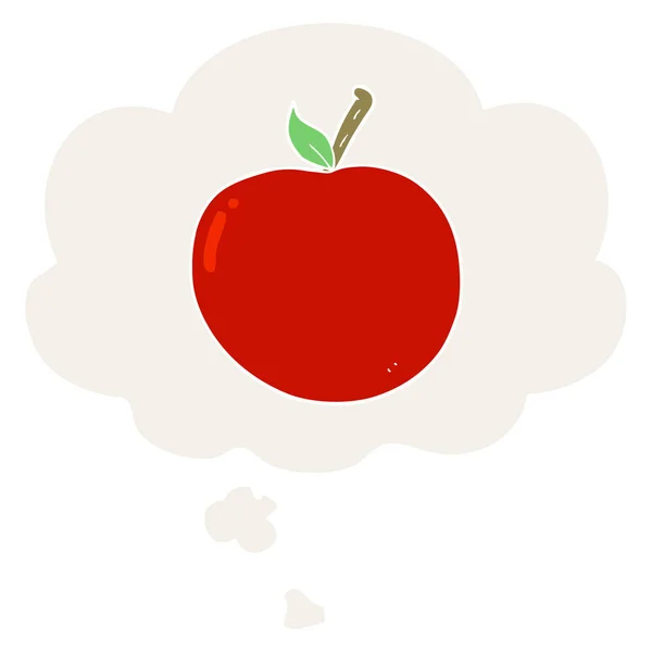 Manzana de dibujos animados y burbuja de pensamiento en estilo retro — Vector de stock