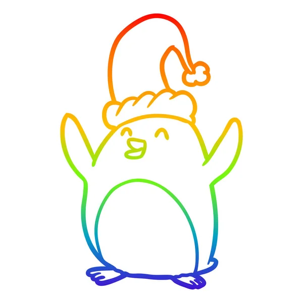 Regenbogen-Gradienten-Linie zeichnet glückliche Weihnachten Pinguin — Stockvektor